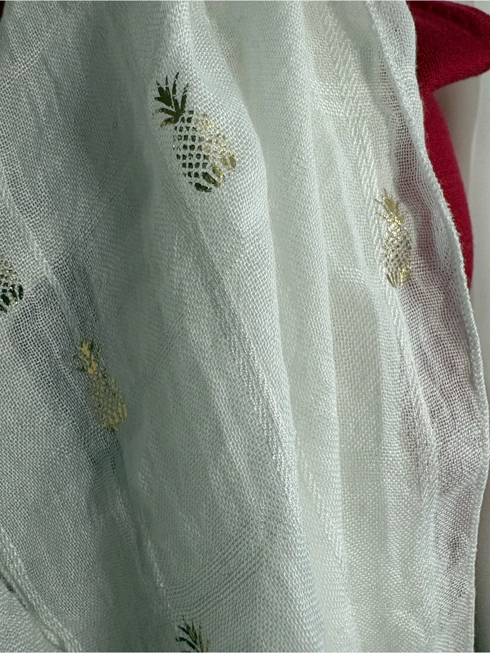 Solitaire Cream Scarf with Gold Pineapple Embroidery